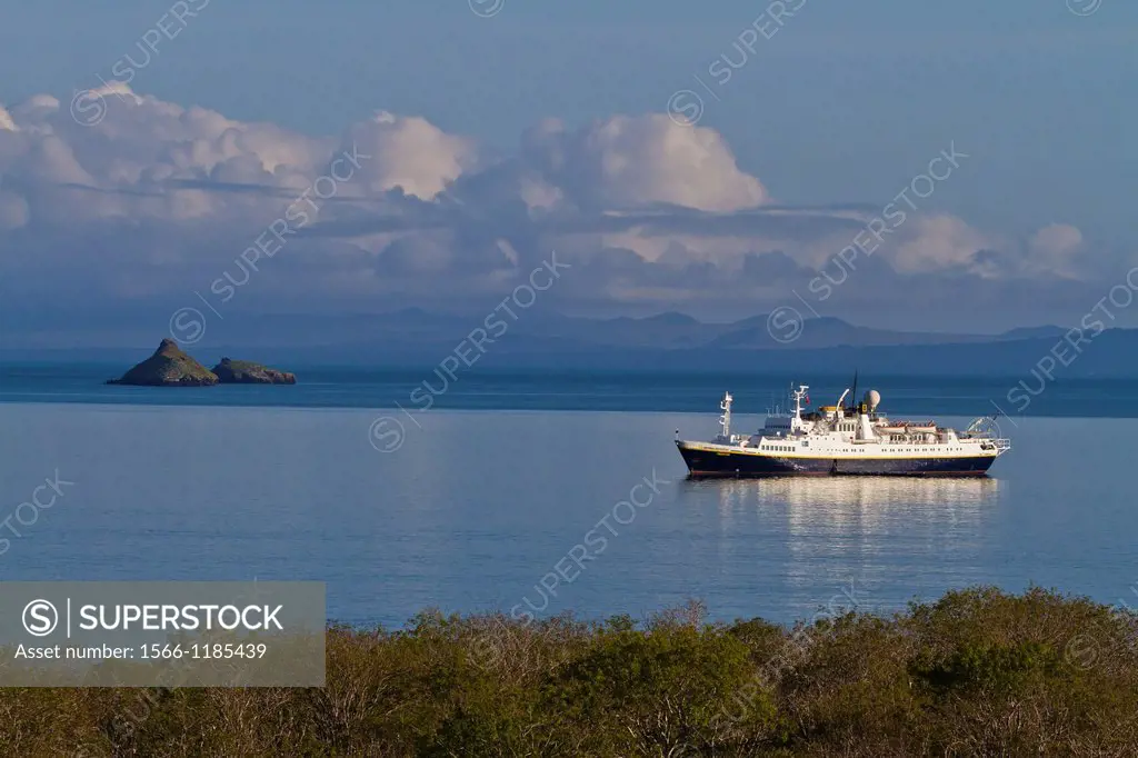 The Lindblad Expedition ship National Geographic Endeavour at Cerro Dragon, Santa Cruz Island in the Galapagos Islands, Ecuador