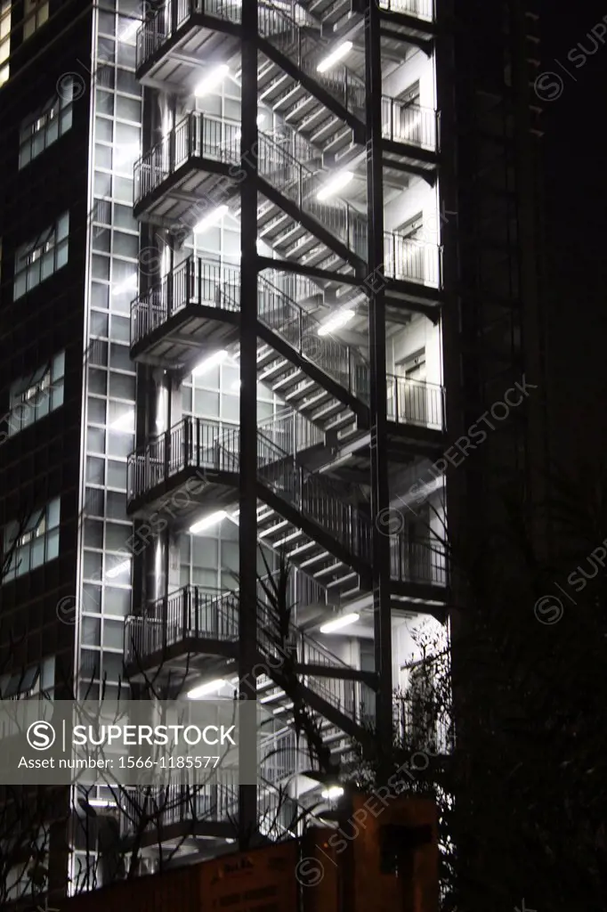 office block at night in the eur district of rome italy