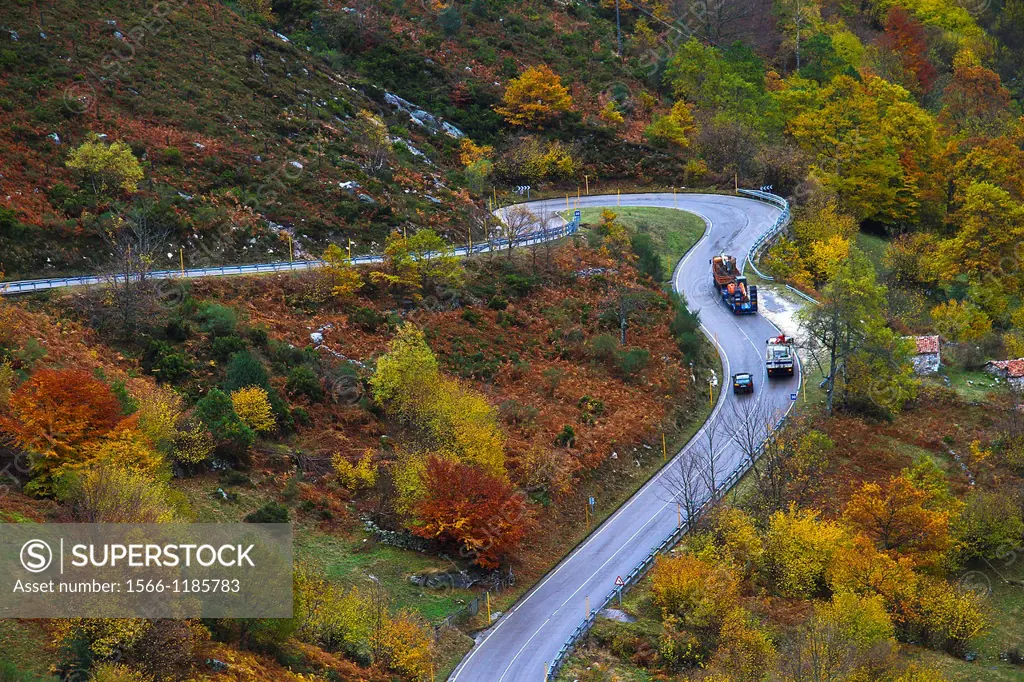 San Isidro road pass in Felechosa, Asturias, Spain