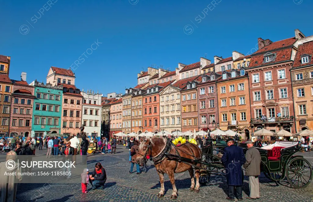 Crowded landmark of Main Old Town Main Square Warsaw Poland