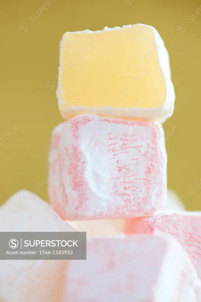 sweet tower of turkish delight - pink and yellow cubes