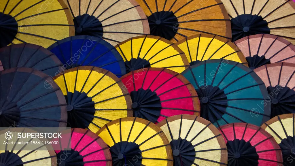 Colorful parasol display night market Luang Prabang Laos