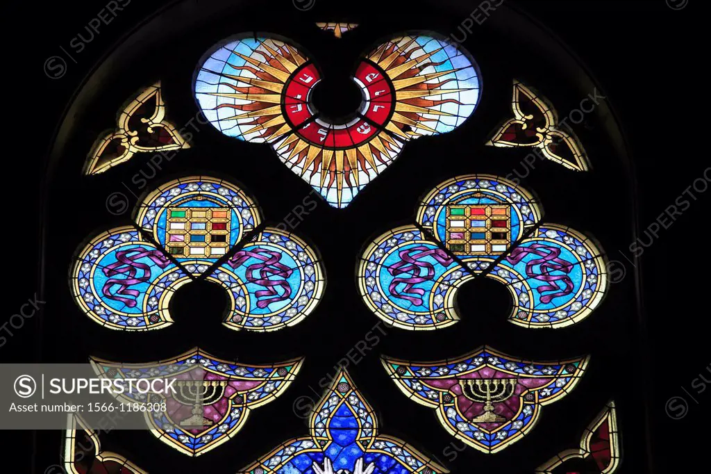 Hungary, Szeged, New Synagogue, interior, stained glass windows,