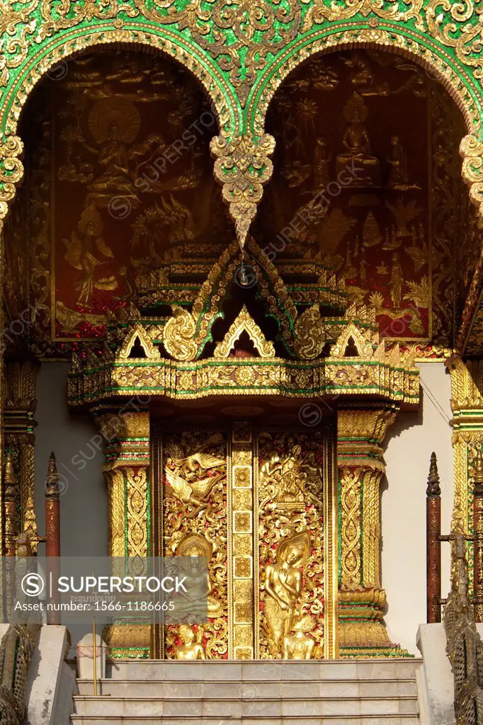 Ornate gold doors of former Royal Palace in Luang Prabang Laos PDR