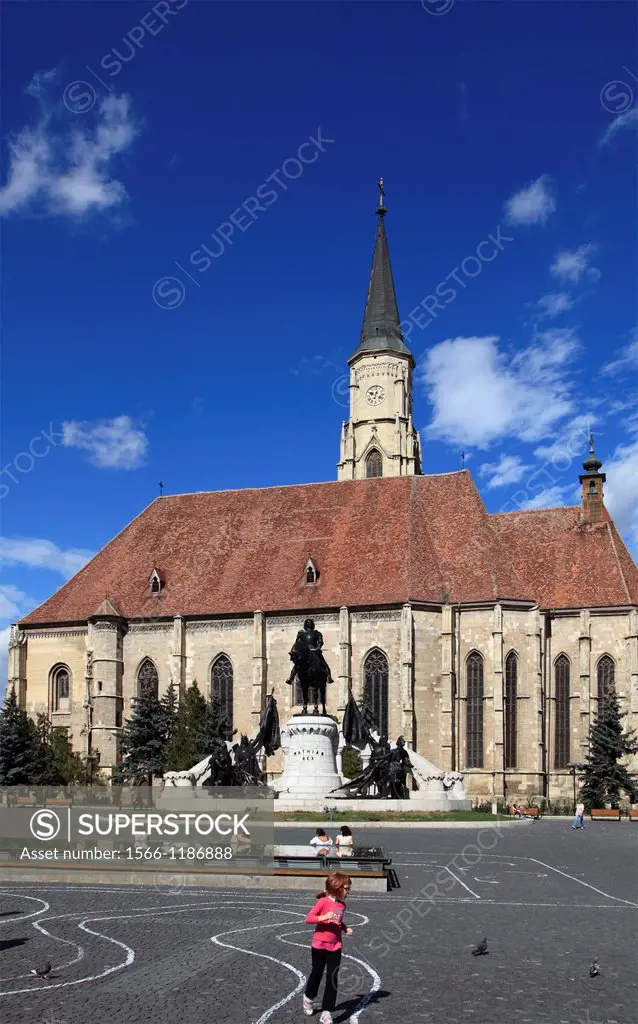 Romania, Cluj-Napoca, St Michael´s Church, Matthias Corvinus statue,