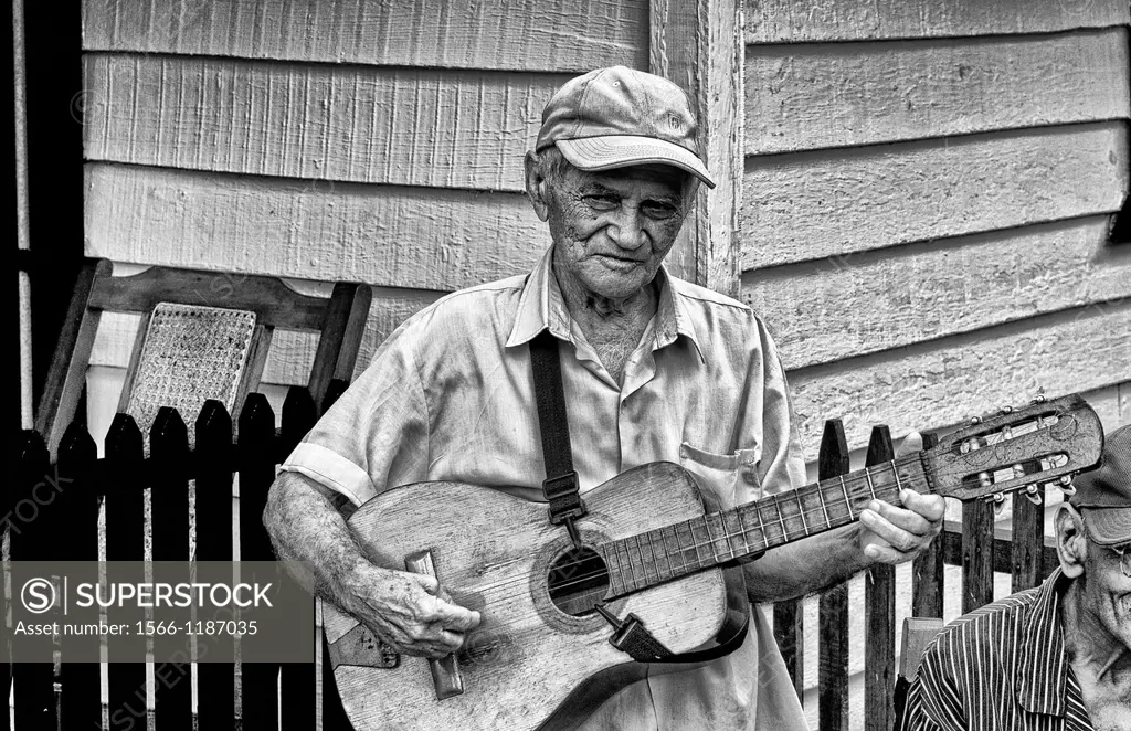 Portrait of old man musican singer in Sierra del Rosario in Cuba