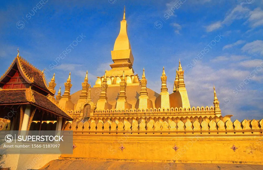 Laos Vientiane Famous That Luang Gold Temple Buddhist religion