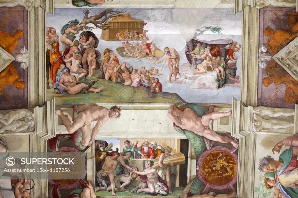 Sacrifice of Noah at Sistine chapel by Michelangelo, Vatican, Rome, Italy