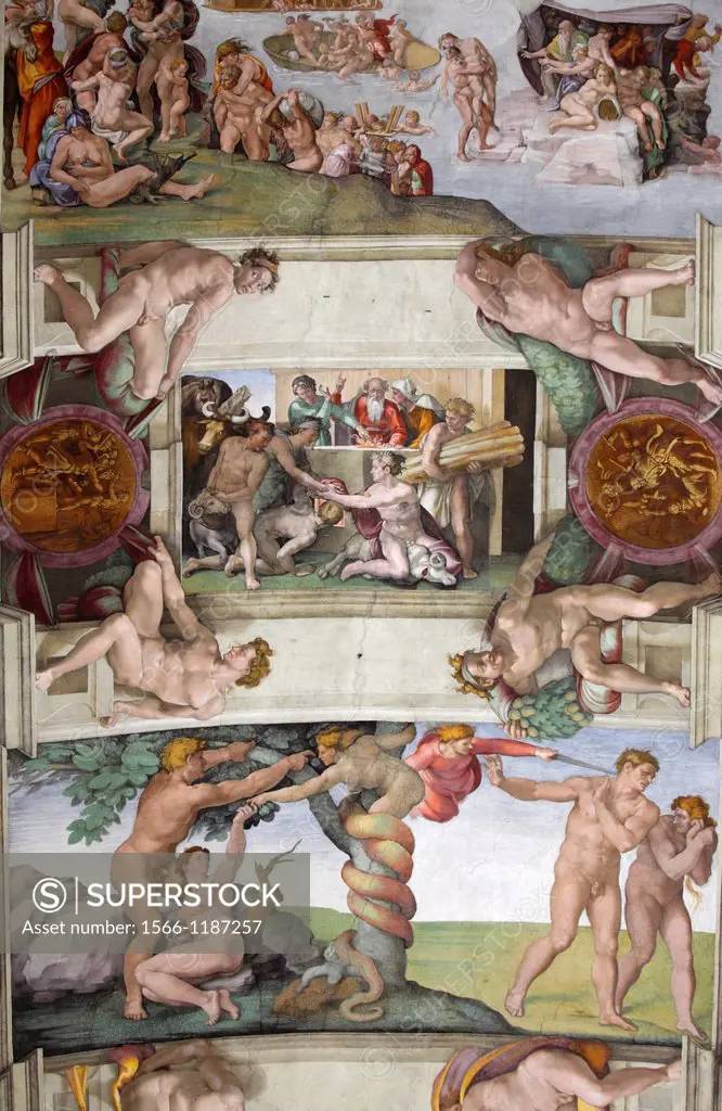 The fall of man at Sistine chapel by Michelangelo, Vatican, Rome, Italy