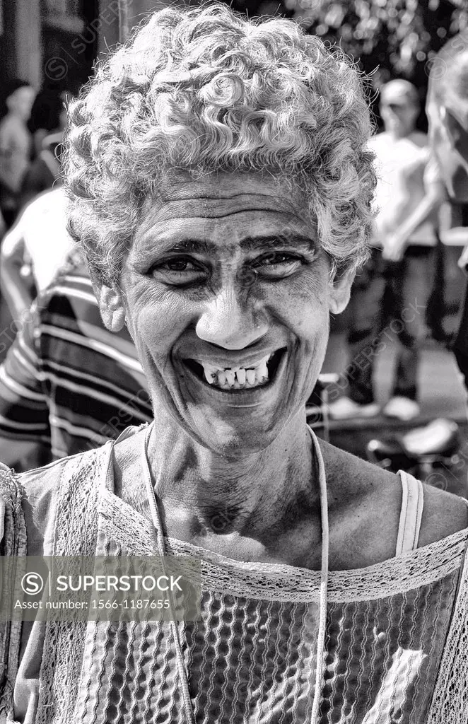 Old lady with white hair portrait in downtown of Cienfuegos Cuba