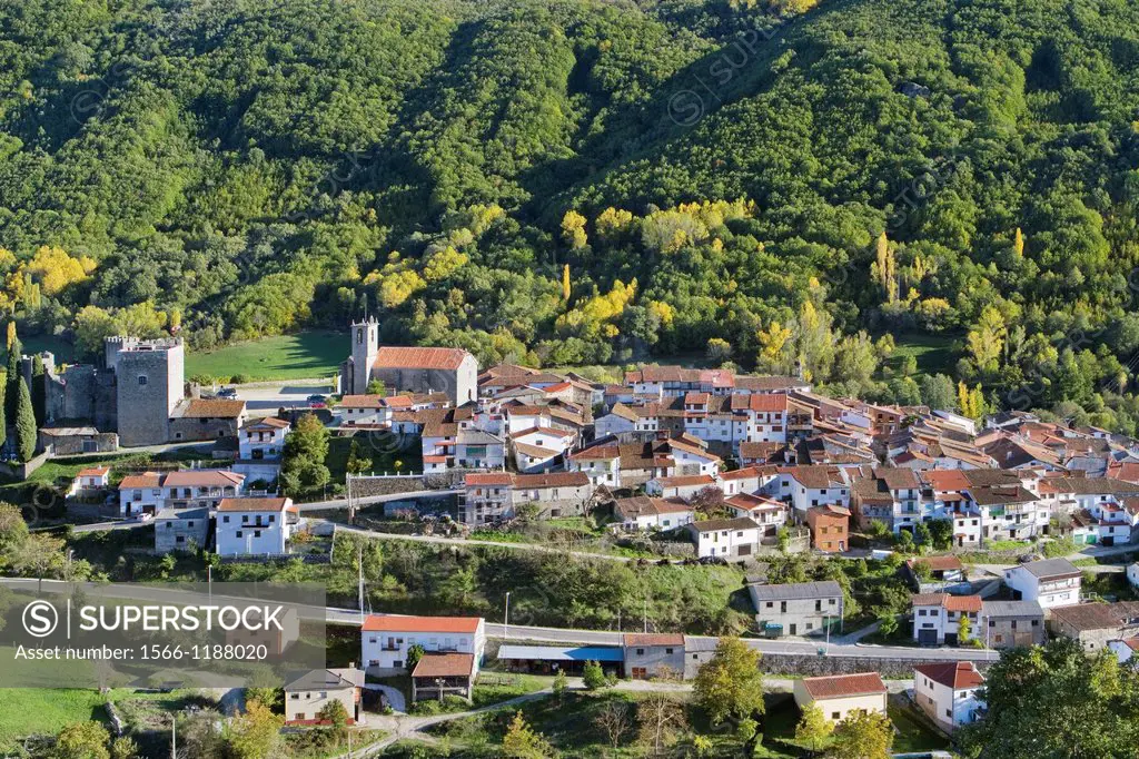Overview of Montemayor del Río, a small village declarated Historical-Artistic Site in Sierra de Béjar, Salamanca province  Castilla y León  Spain