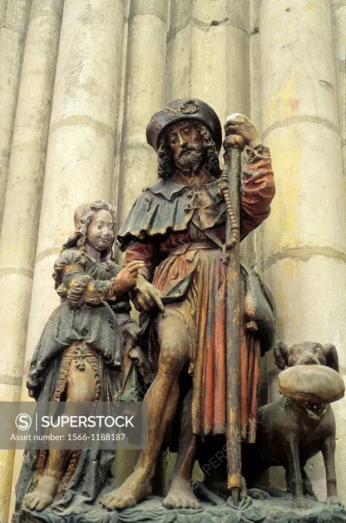 Statue en pierre polychrome Saint Roch XVIe siècle,basilique Saint-Urbain,Troyes,Aube,region Champagne-Ardenne,France,Europe//stone polychrome statue ...