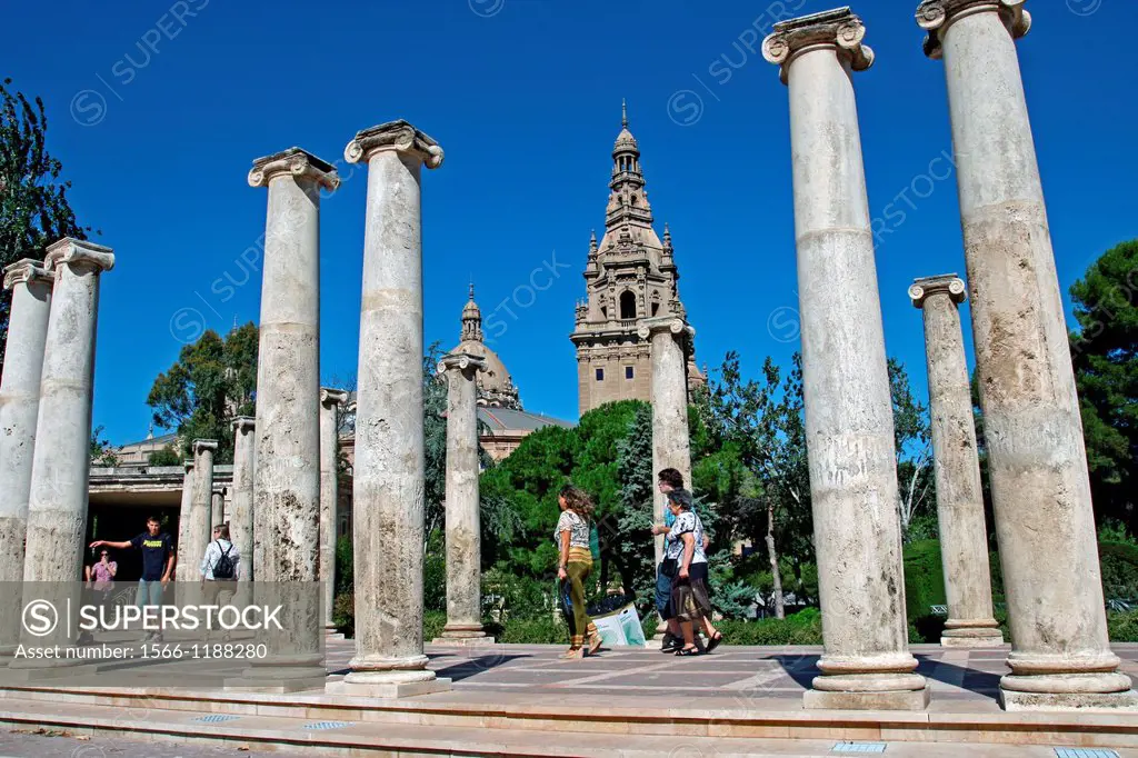 columns, amphitheater, Joan Maragall Gardens, Montjuic, Barcelona, Catalonia, Spain