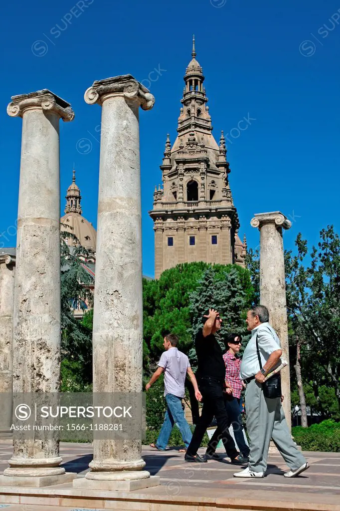 columns, amphitheater, Joan Maragall Gardens, Palau Nacional, Montjuic, Barcelona, Catalonia, Spain