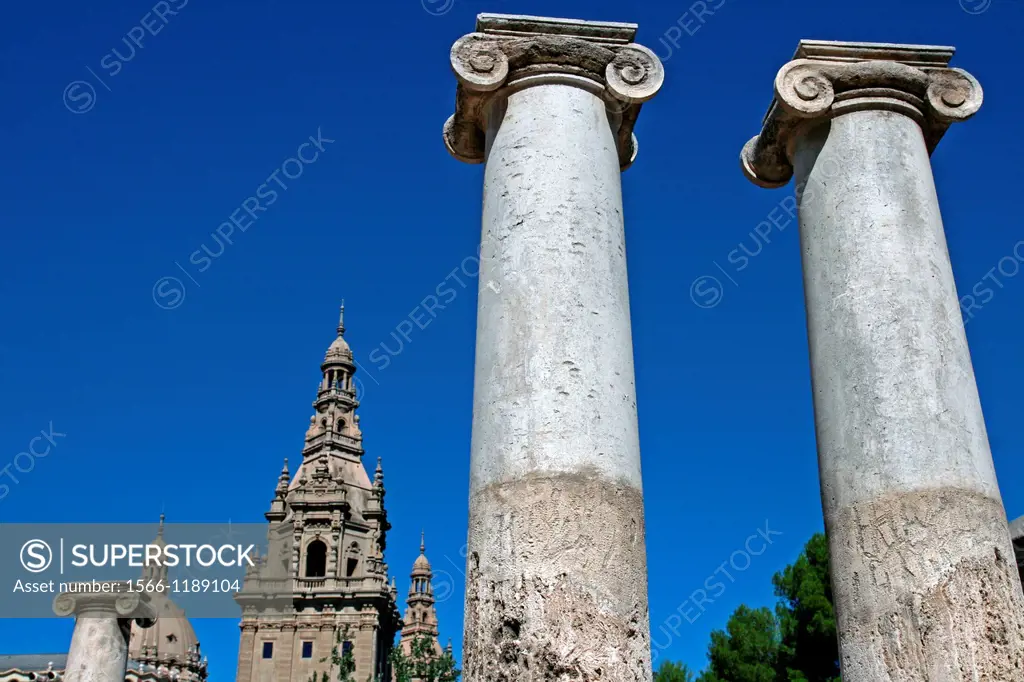 columns, Joan Maragall Gardens, Palau Nacional, Montjuic, Barcelona, Catalonia, Spain