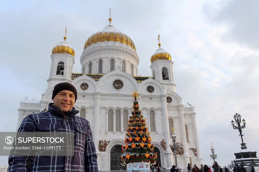 Man at the Cathedral of Christ the Savior Moscow Russia