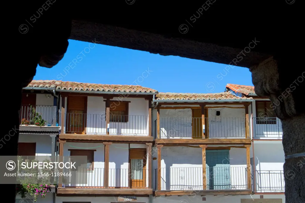 Typical and traditional houses of Montemayor del Río, a small village declarated Historical-Artistic Site in Sierra de Béjar, Salamanca province  Cast...