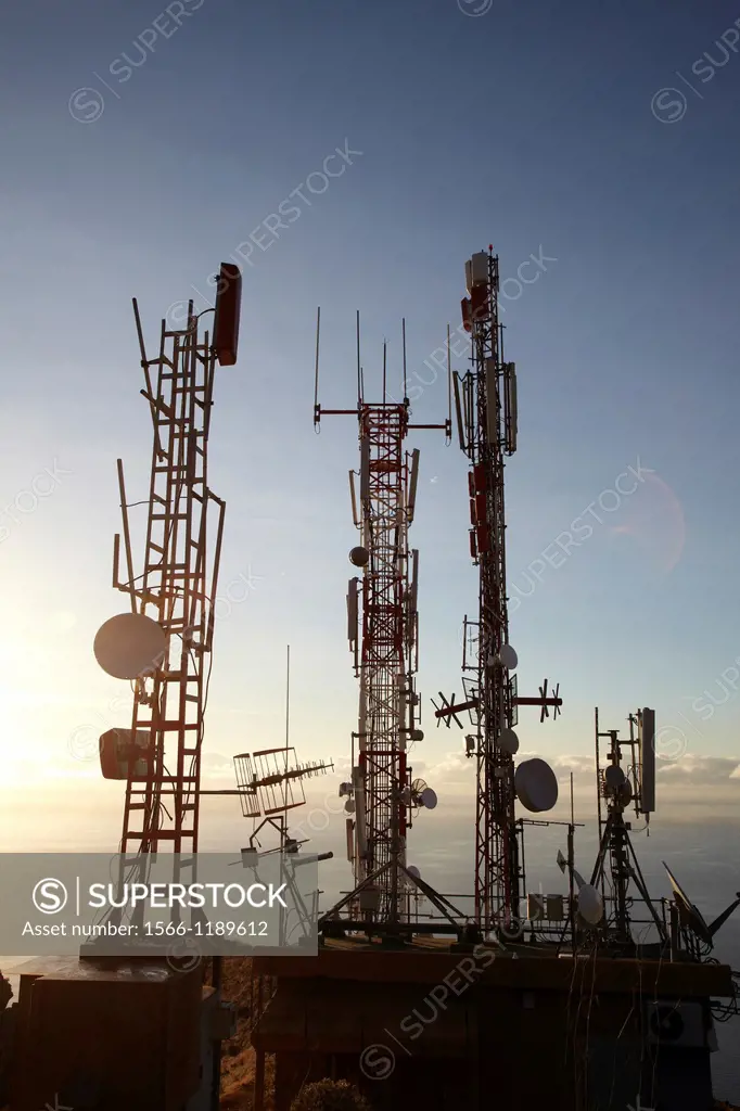 Telecommunication antennas, Mirador de la Concepción, Santa Cruz de La Palma, La Palma, Canary Island, Spain.