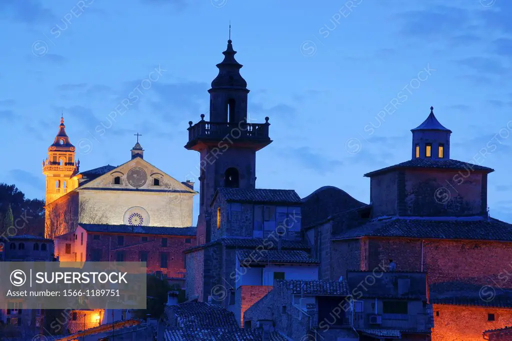 Cartuja de Valldemossa, XV century to the eighteenth century and the church steeple of San Bartolome XIII century Valldemossa Sierra de Tramuntana Maj...