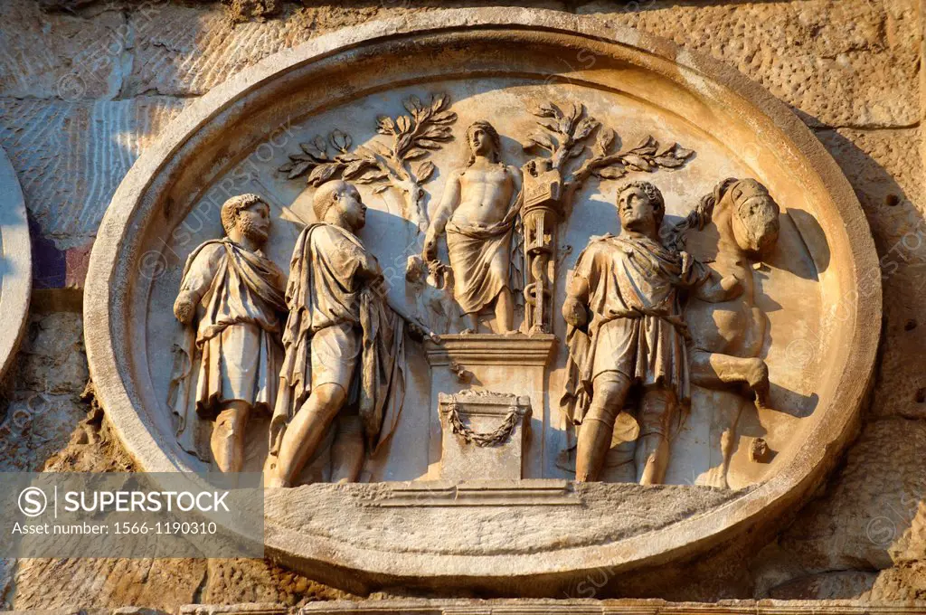 Roman sculptural decorations on The Arch Of Constantine built to celebrate victory over Maxentius  Rome  Rome