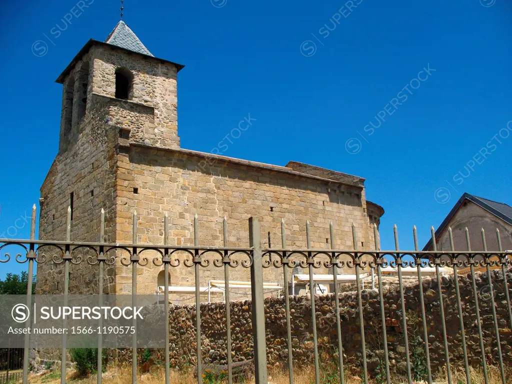Romanesque Church of Hix, French Cerdagne, Languedoc-Roussillon, Eastern Pyrenees, France.