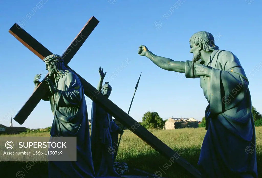 Statue of Jesus in the Poitou region, in the French countryside