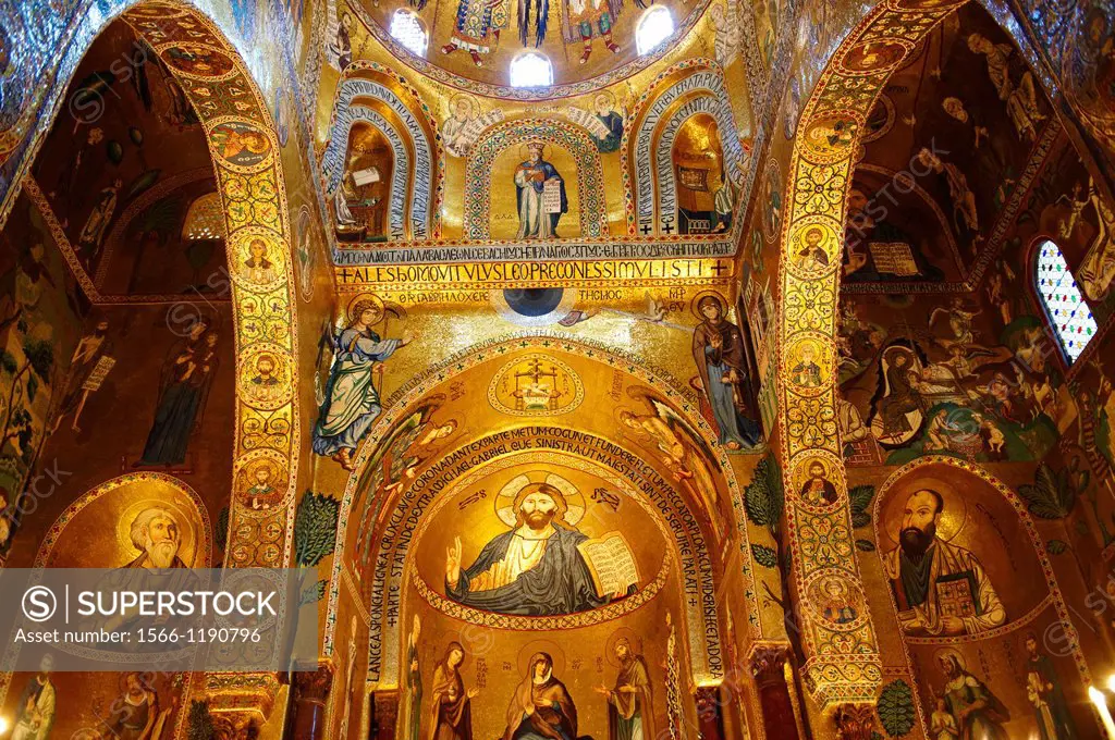 Byzantine Christian Mosaics of The Palatine Chapel  Capella Palatina in The Norman Palace Palazzo dei Normanni, Palermo, Sicily  Scenes of Christ and ...