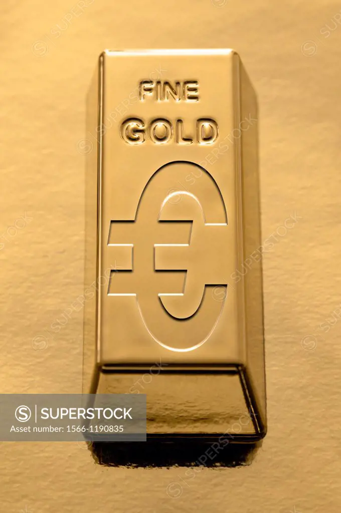 Gold Bar with a Euro symbol embossed on it on a gold background