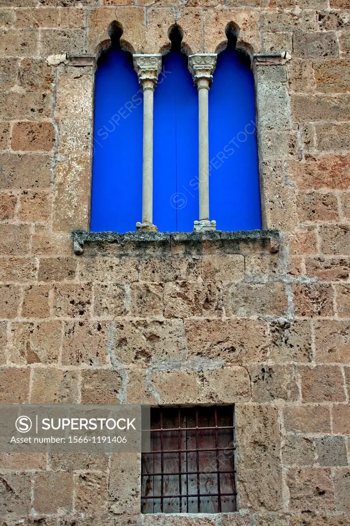 Gothic windows, Casal dels Marquesos of Llió, gothic mansion, Sant Pere de Riudebitlles, Catalonia, Spain