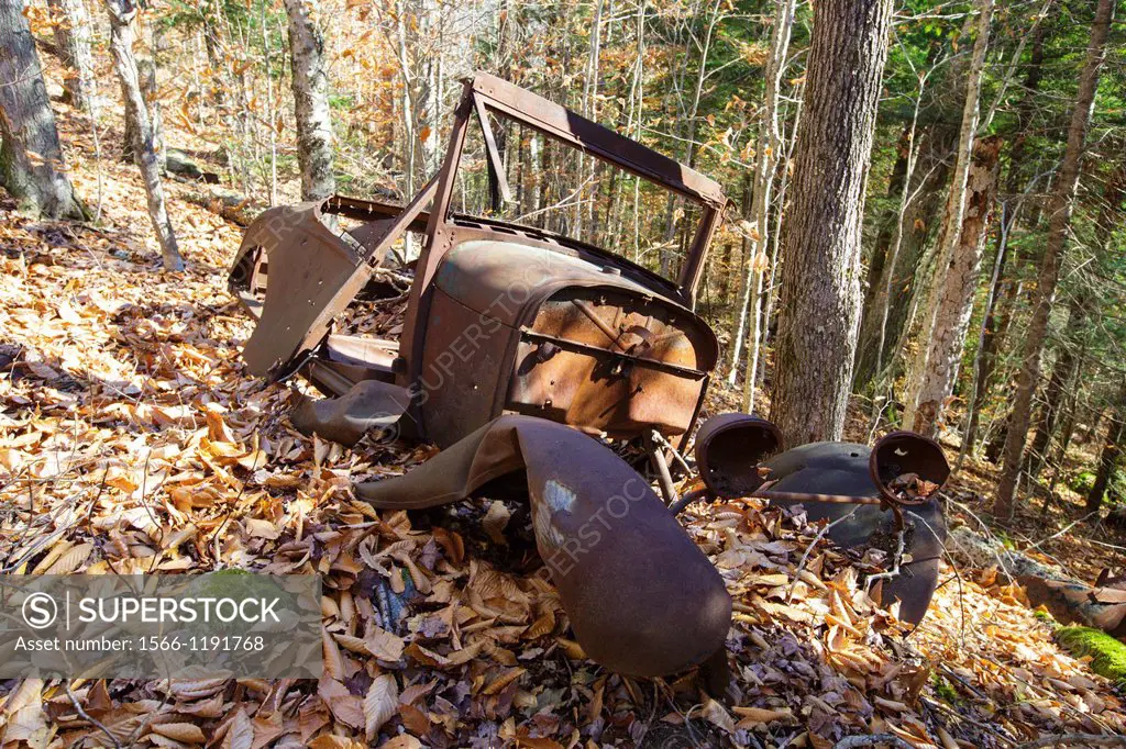 Rusted car in the Eastman Brook drainage of Thornton, New Hampshire USA
