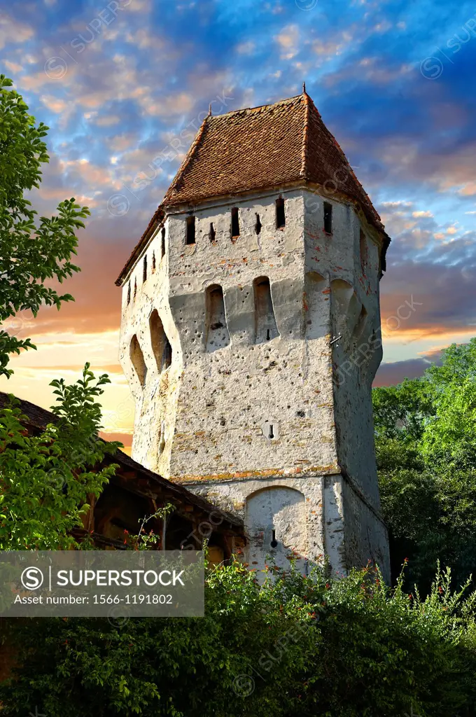 Defensive tower of Sighisoara Saxon fortified medieval citadel, Transylvania, Romania