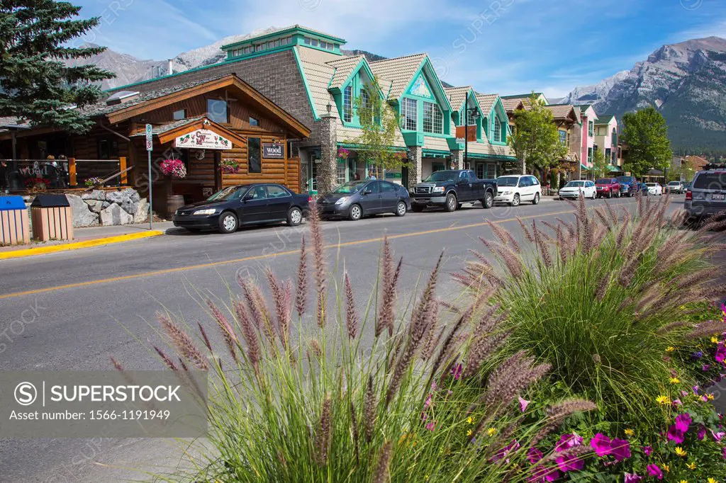 Downtown historic area of Canmore in the Canadian Rockies in Alberta Canada