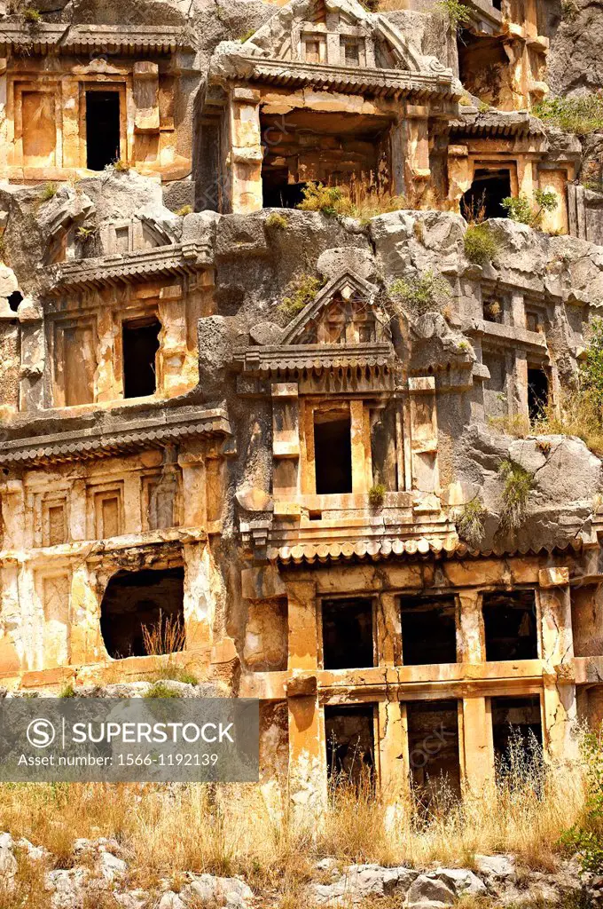 Pictures & images of the ancient Lycian rock cut tombs town of Myra, Anatolia, Turkey