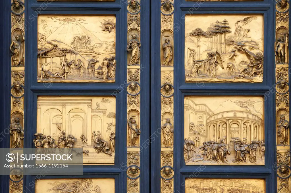 Scenes from the early Renaissance ´ Gates of Paradise´ door of the Baptistry of Florence  Battistero di San Giovanni  made by Ghiberti in 1425 , made ...