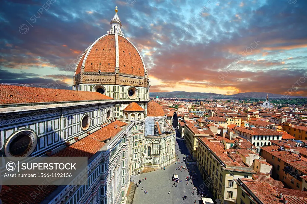 View of the Dome of the the Gothic-Renaissance Duomo of Florence, Basilica of Saint Mary of the Flower, Firenza  Basilica di Santa Maria del Fiore , f...