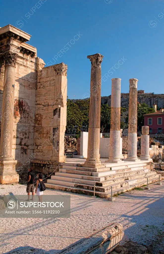 Ruins of Library of HadrIan in Plaka in downtown Athens Greece