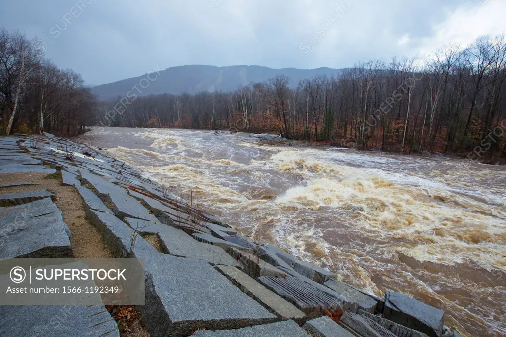 The East Branch of the Pemigewasset River in Lincoln, New Hampshire USA after hours of heavy rains and strong winds from Hurricane Sandy  This hurrica...
