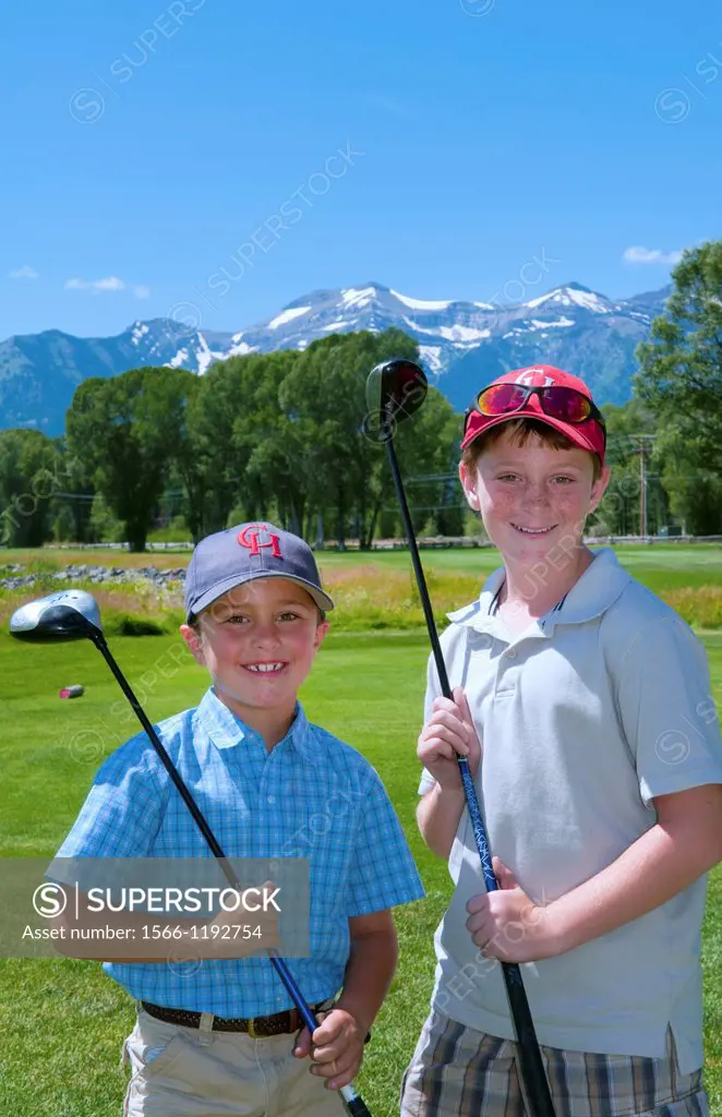 Jackson Hole Wyoming at Jackson Hole Golf Course with two young boys portrait