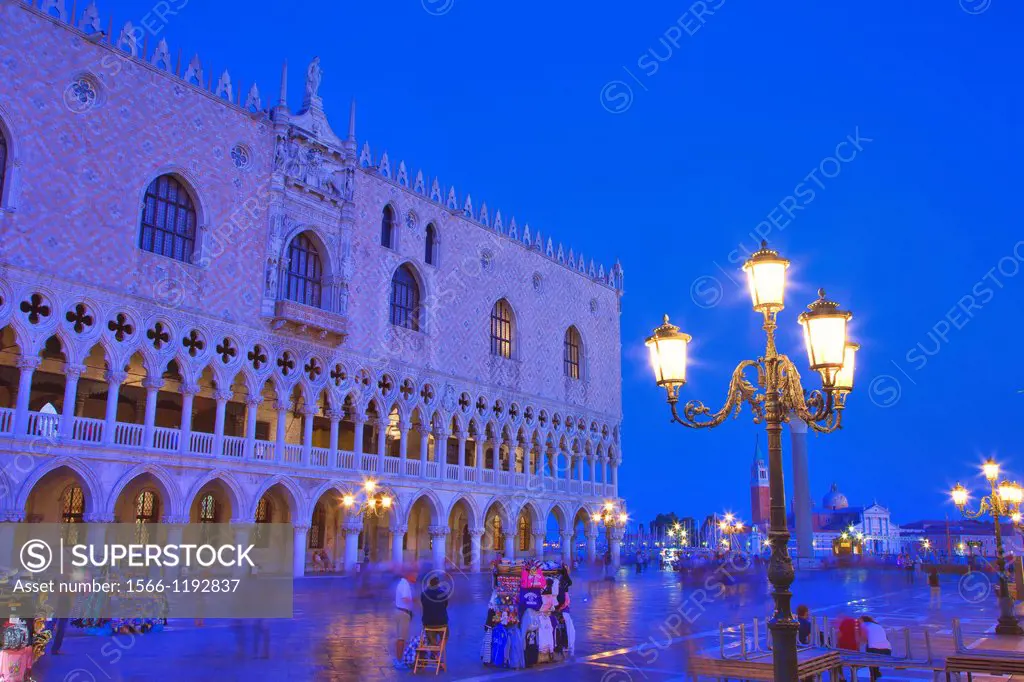 italy, venice: san marco by night, doges palace