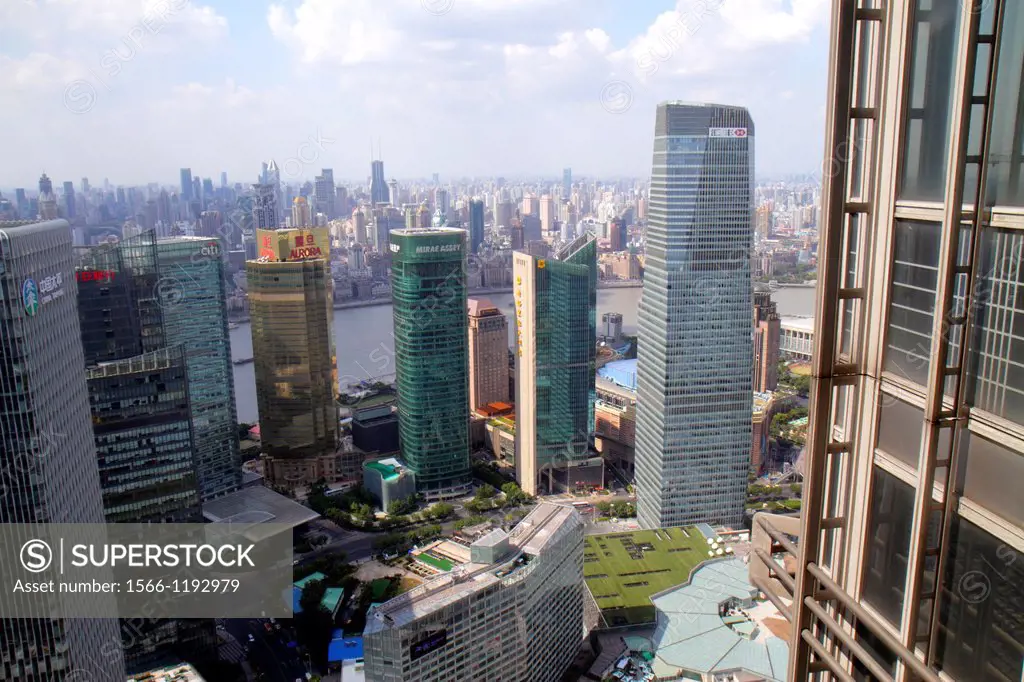 China, Shanghai, Pudong Lujiazui Financial District, Century Avenue, view from, Jin Mao Tower, Grand Hyatt Shanghai, hotel, Huangpu River, Shanghai IF...