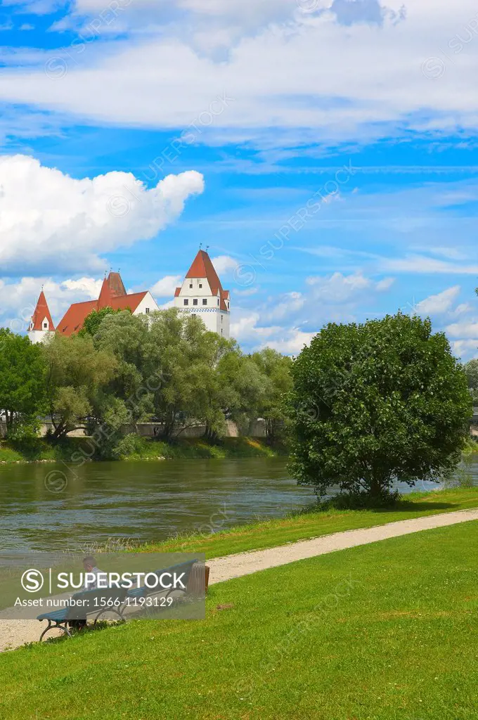 Ingolstadt, New Castle, Neues Schloss castle, Danube river, Upper Bavaria, Bavaria, Germany.