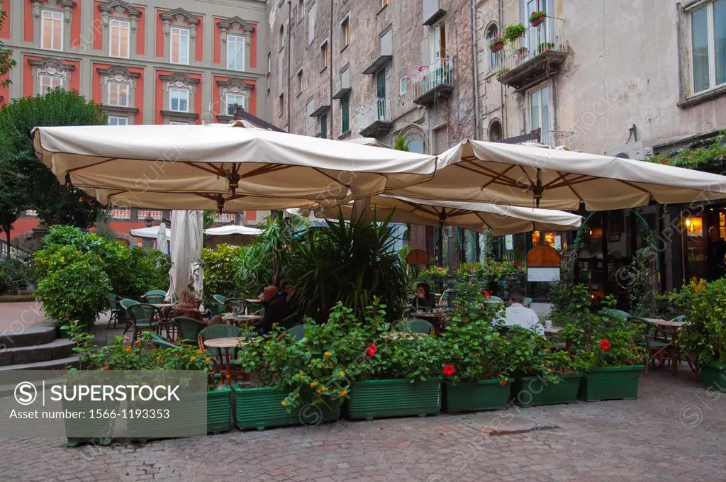 Bar cafe terrace during the day Piazza Bellini square centro storico the old town Naples city La Campania region southern Italy Europe