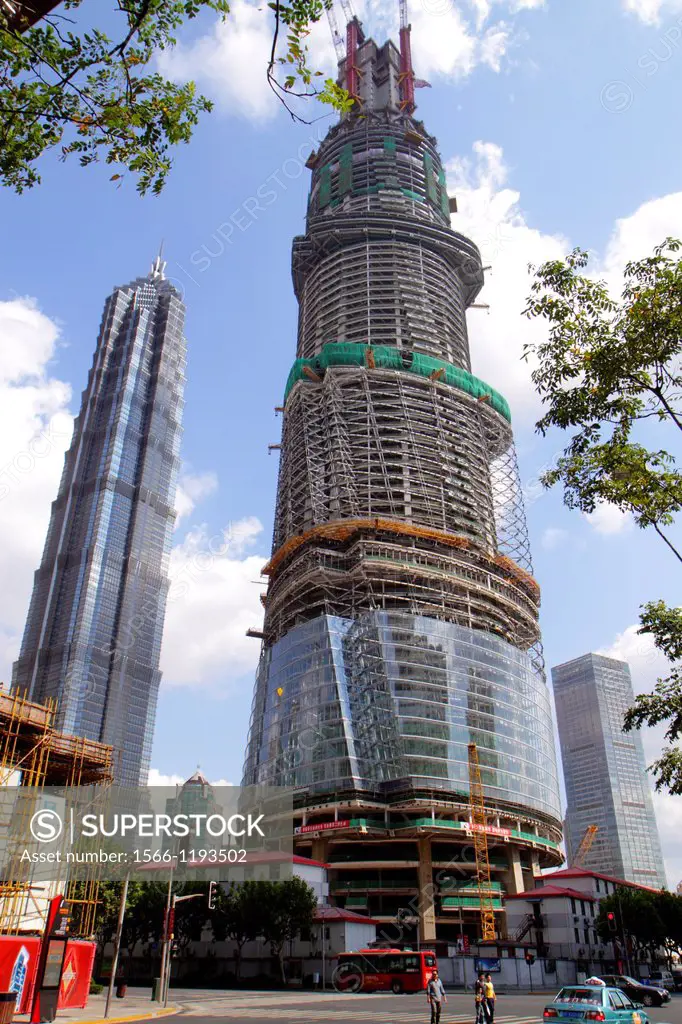 China, Shanghai, Pudong Xin Qu Lujiazui Financial District, Lujiazui Ring Road, Shanghai Tower construction, supertall skyscraper, economic developmen...