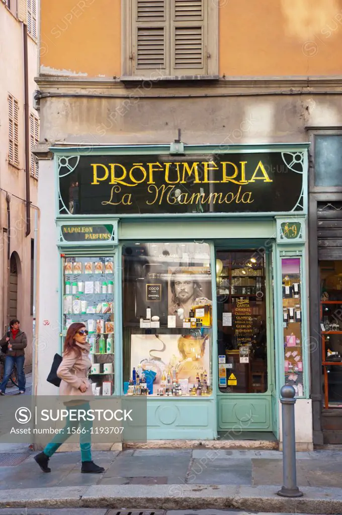 Profumeria cosmetics shop selling along Strada della Republica street central Parma city Emilia-Romagna region central Italy Europe
