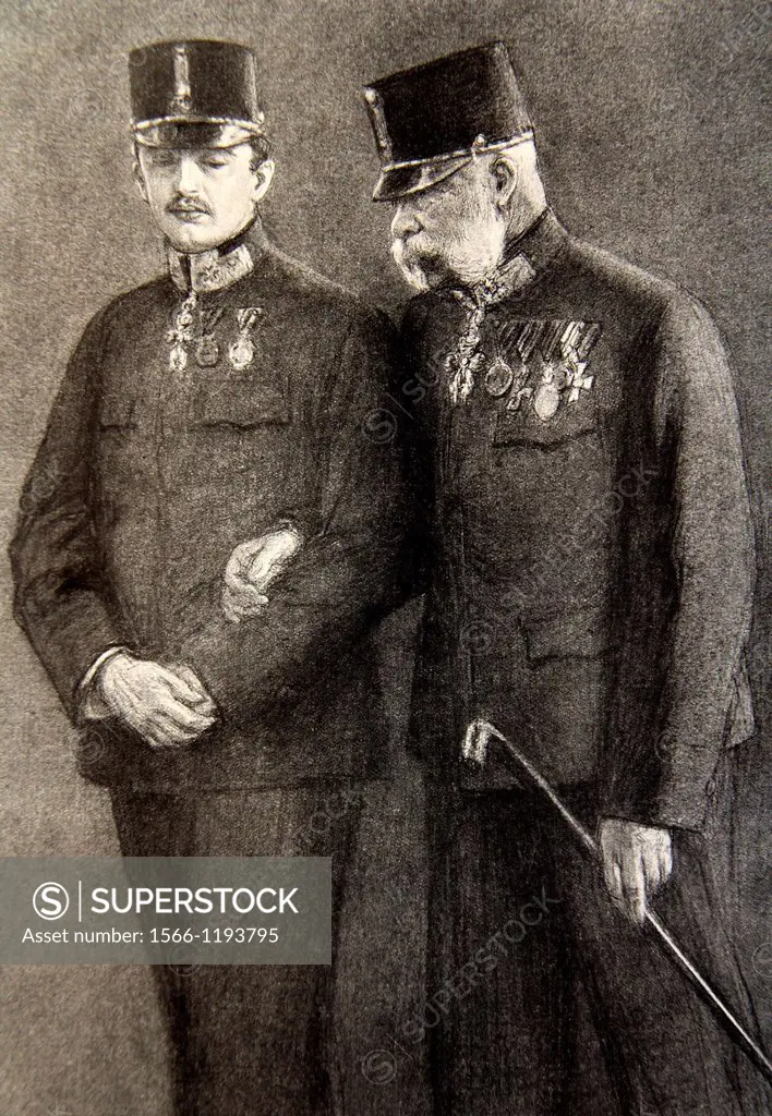 Portrait of the austrian Emperor Franz Joseph First François Joseph 1er 1830-1916 and Charles de Habsbourg during the First World War