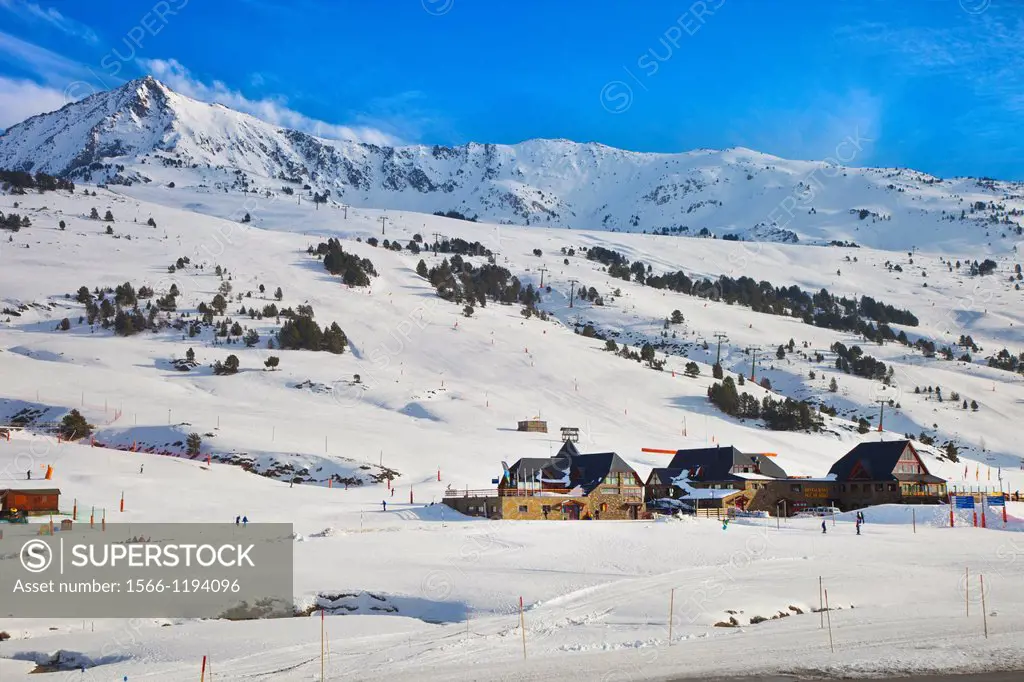 Baqueira Beret  Ski resort  Vall DAran  Aran valley  Pla de Beret  Pyrenees  Lleida  Catalonia  Spain.