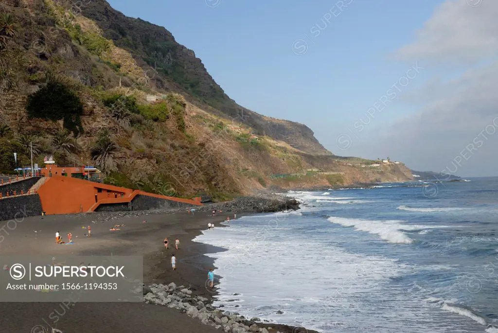 black sandy beach of El Socorro, Los Realejos, Tenerife, Canary Islands, Atlantic Ocean