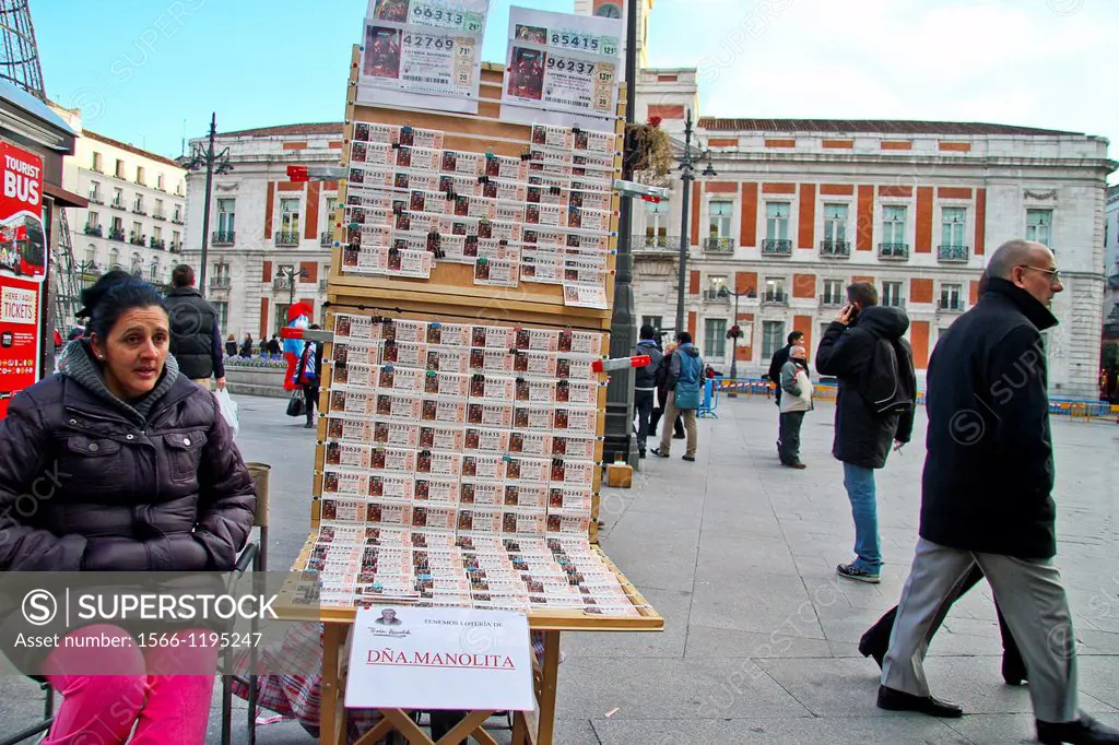 Spanish Lottery Cristmast ticket Doña Manolita, Puerta del Sol, Madrid, Spain