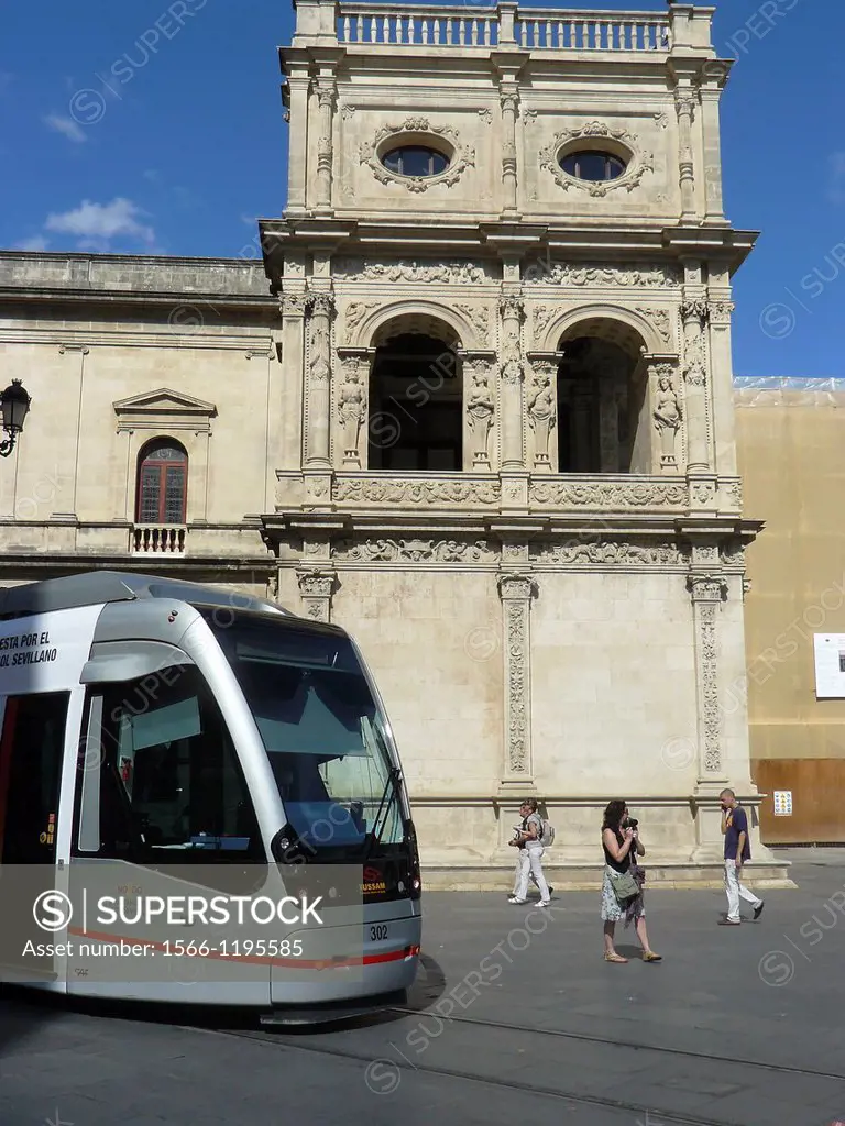 Sevilla Spain  Tram in the historic center of Seville