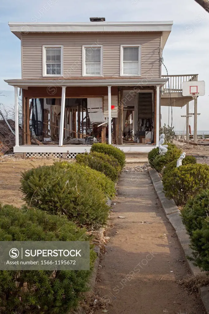 Union Beach, New Jersey - A house on the New Jersey shore severly damaged by Hurricane Sandy